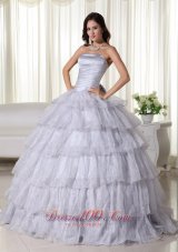 Strapless Gray Ruffled Organza Beading Dresses Quinceanera