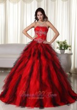 Taffeta Appliques Red Strapless Dresses for A Quince