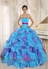 Multi-color Organza Quinceanera Dress Ruffles With Beading