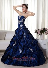 Appliques Navy Blue Ball Gown Taffeta Quinceanera Gown