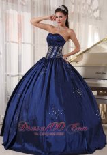 Navy Strapless Quinceanera Dress Embroidery and Beading