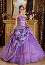 Lavender Sweet 16 Dresses Strapless Flowers and Appliques