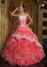 Waltermelon Sweet sixteen Dresses Strapless Organza Appliques Ruffles