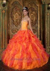 A-Line Orange Organza Quinceanera Dress Sweetheart Ruffles