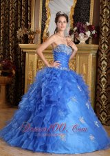 Strapless Royal Blue Quinceanera Dress Ruffles With Appliques