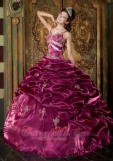 Spaghetti Straps Fuchsia Quinceanera Dress Taffeta Beading