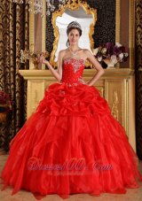 Cheap Red Dresses Of 15 Organza Appliques with Beading