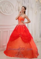 Taffeta and Tulle Orange Red Quinceanera Dress Appliques