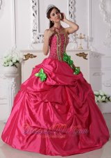 Beading and Flowers Hot Pink Taffeta Quinceanera Dress