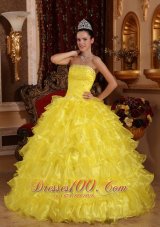 Yellow Organza Beading Ruffled Dress for Quinceanera