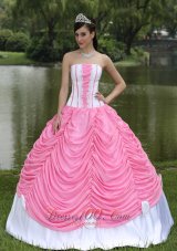 Quinceanera Dress With Pick-ups Rose Pink Chiffon Satin