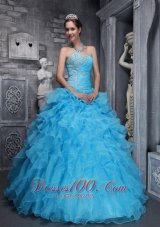 Taffeta and Organza Beading and Appliques Aqua Blue Quinceanera Dress