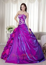 Strapless Purple Taffeta Appliques Quinceanera Dress Wholesale