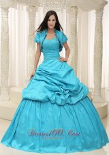 Taffeta Teal Sweetheart Appliques With Jacket Dress for Quinceanera