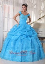 Off The Shoulder Beading Sky Blue Dresses 15 Organza