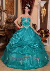 Turquoise Plus Size Organza Appliques Quinceanera Dress