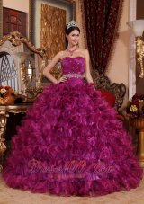 Sweetheart Fuchsia Floor-length Dresses Of 15 Organza Beading