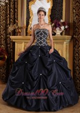 Plus Size Beading Taffeta Black Quinceanera Dress