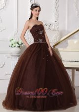 Rhinestones Chocolate Quinceanera Dress Tulle Plus Size