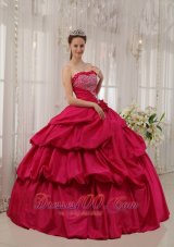 Ball Gown Beading Coral Red Quinceanera Dress Taffeta