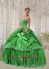 Taffeta Beading and Applique Green Quinceanera Dress Plus Size