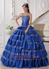 Plus Size Blue Ball Gown Taffeta Embroidery Quinceanera Dress