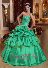 Quinceanera Dress With Spring Green Taffeta Appliques