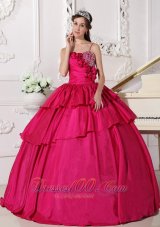 Straps Hot Pink Taffeta Beading Quinceanera Dress