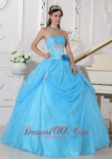 Aqua Quinceanera Dress Taffeta and Organza Appliques Flowers