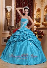 Taffeta Appliques Ball Gown Aqua Blue Quinceanera Dress