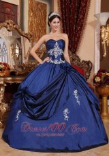 Navy Blue Quinceaneras Dress Sweetheart Satin Appliques