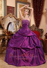 Eggplant Purple Sweet 16 Dress Taffeta Beading and Appliques