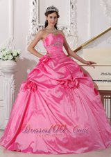 Hot Pink Sweet sixteen Dresses Beading and Flowers