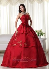 Hand Flowers and Beading Wine Red Taffeta Dresses 15