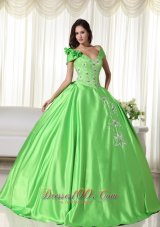 Off the Shoulder Taffeta Embroidery Green Quinceanera Dress