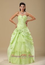 Yellow Green Folwers and Ruching Dress for Quinces