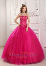 Beading Tulle Hot Pink Dresses for A Quinceanera