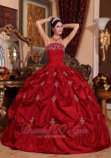 Appliques and Pick-Ups Wine Red Quinceanera Dress Taffeta