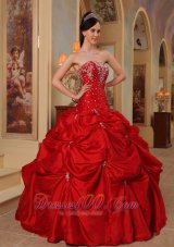 Red Beading and Embroidery Quinceanera Dress Taffeta