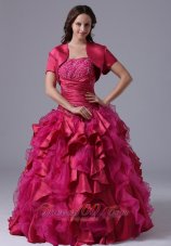 Ruffled and Beaded Decorate Fuchsia Ball Gowns With Ruch