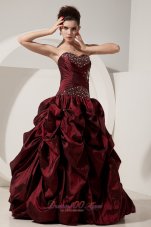 A-line Beading Taffeta Burgundy Dresses for Quinceaneras