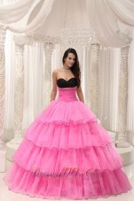 Beaded and Layers Rose Pink Sweetheart Quinceanera Dress