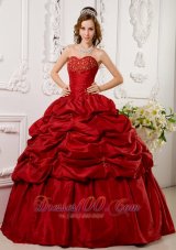 Red Pick-ups Beading appliques Quinceanera Gown