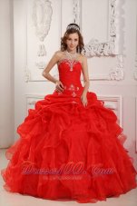 Affordable Red Organza Ruffles Sweet 16 Dress