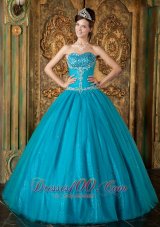 Teal A Line Tulle Beading Quinceanera Gown