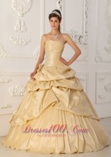 Cheap Champagne Flowers Taffeta Pick-Ups Quinceanera Dress