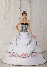 White Quinceanera Dress Black Embroidery Beading