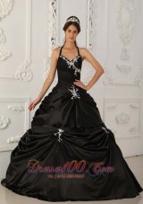 Pretty Black Halter Pick-ups Taffeta Sweet 16 Dress