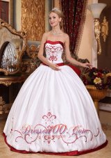 White and Red Embroidery Sash Sweet 15 Dress