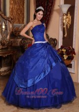 Royal Blue One Shoulder Hand Made Flower Quinceanera Dress